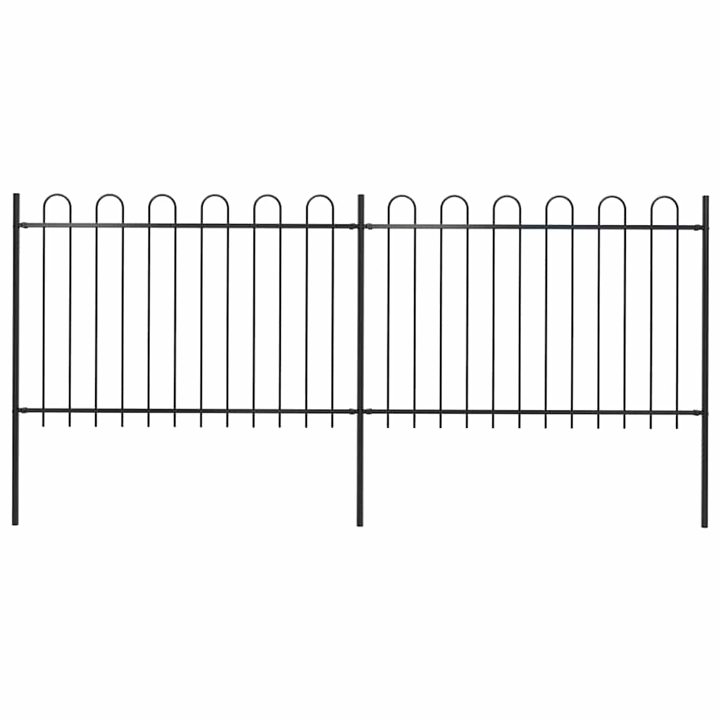 vidaXL Garden Fence with Hoop Top Steel 337x120 cm Black