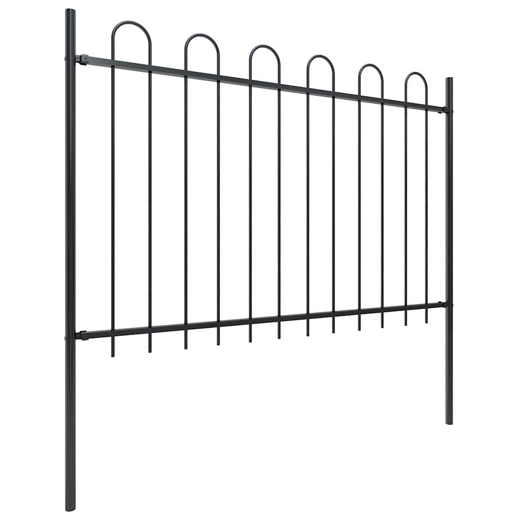 vidaXL Garden Fence with Hoop Top Steel 838x120 cm Black 2