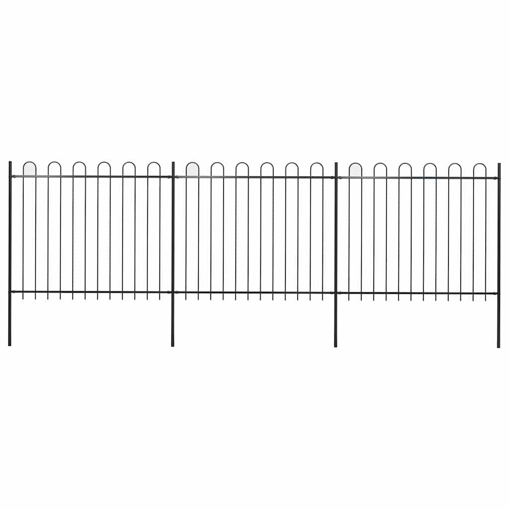 Garden Fence with Hoop Top Steel 337x150 cm Black Height 150 cm 504 cm