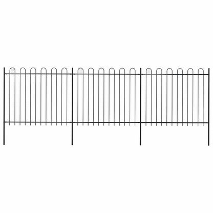 Garden Fence with Hoop Top Steel 337x150 cm Black Height 150 cm 504 cm