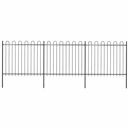 Garden Fence with Hoop Top Steel 337x150 cm Black Height 150 cm 504 cm