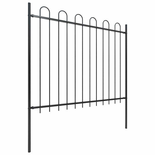 Garden Fence with Hoop Top Steel 337x150 cm Black Height 150 cm 504 cm