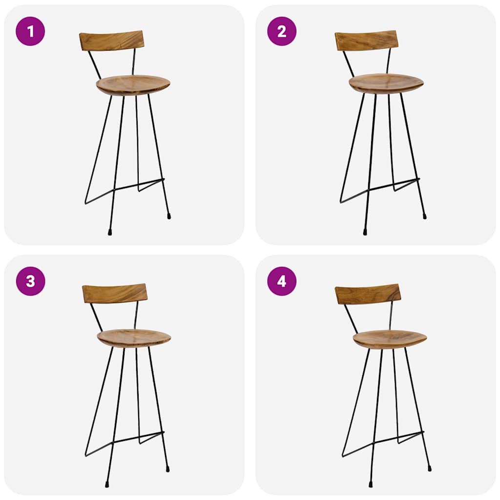 vidaXL Bar Stools 2 pcs Solid Teak Wood 4