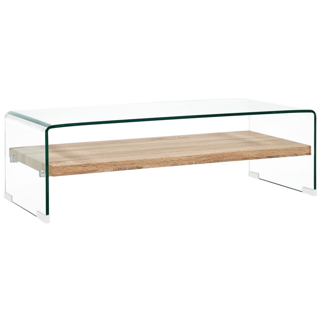 vidaXL Coffee Table | Clear and Oak | Tempered Glass and MDF | 98x45x31 cm 1