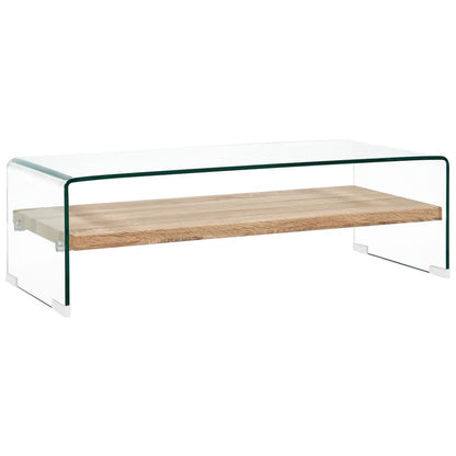 vidaXL Coffee Table | Clear and Oak | Tempered Glass and MDF | 98x45x31 cm 1
