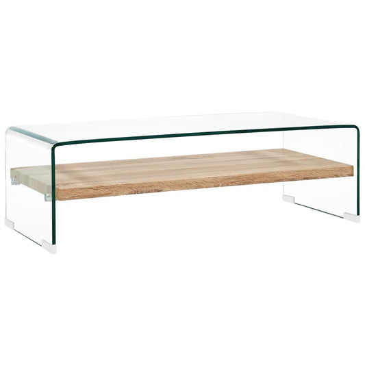 vidaXL Coffee Table | Clear and Oak | Tempered Glass and MDF | 98x45x31 cm 1