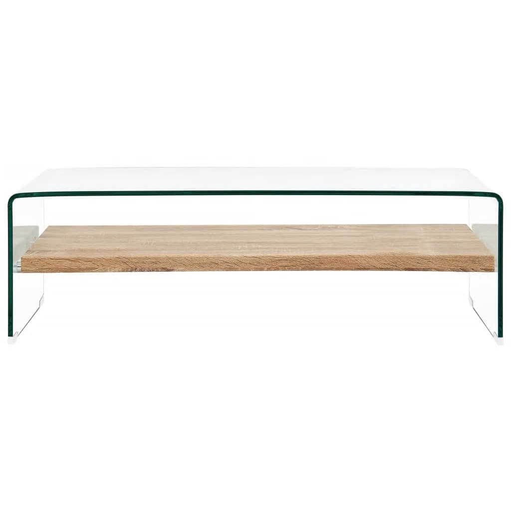 vidaXL Coffee Table | Clear and Oak | Tempered Glass and MDF | 98x45x31 cm 2