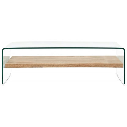 vidaXL Coffee Table | Clear and Oak | Tempered Glass and MDF | 98x45x31 cm 2