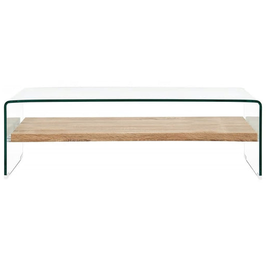 vidaXL Coffee Table | Clear and Oak | Tempered Glass and MDF | 98x45x31 cm 2