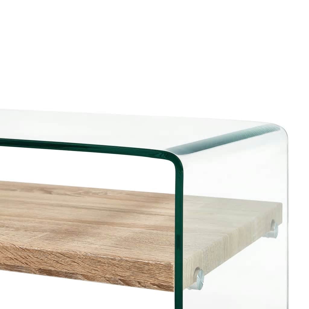 vidaXL Coffee Table | Clear and Oak | Tempered Glass and MDF | 98x45x31 cm 4