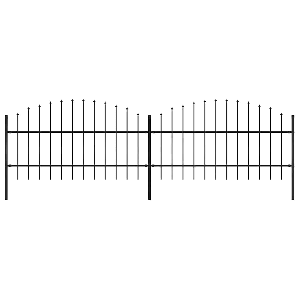 vidaXL Garden Fence with Spear Top Steel 337x100 cm Black Height 75-100 cm
