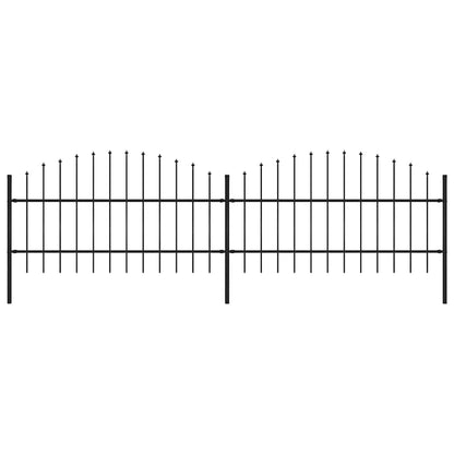 vidaXL Garden Fence with Spear Top Steel 337x100 cm Black Height 75-100 cm