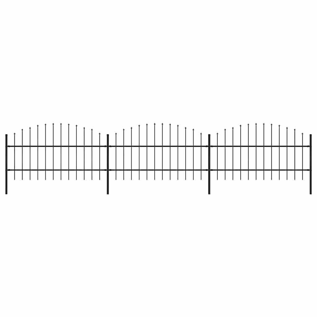 vidaXL Garden Fence with Spear Top Steel 337x100 cm Black Height 75-100 cm