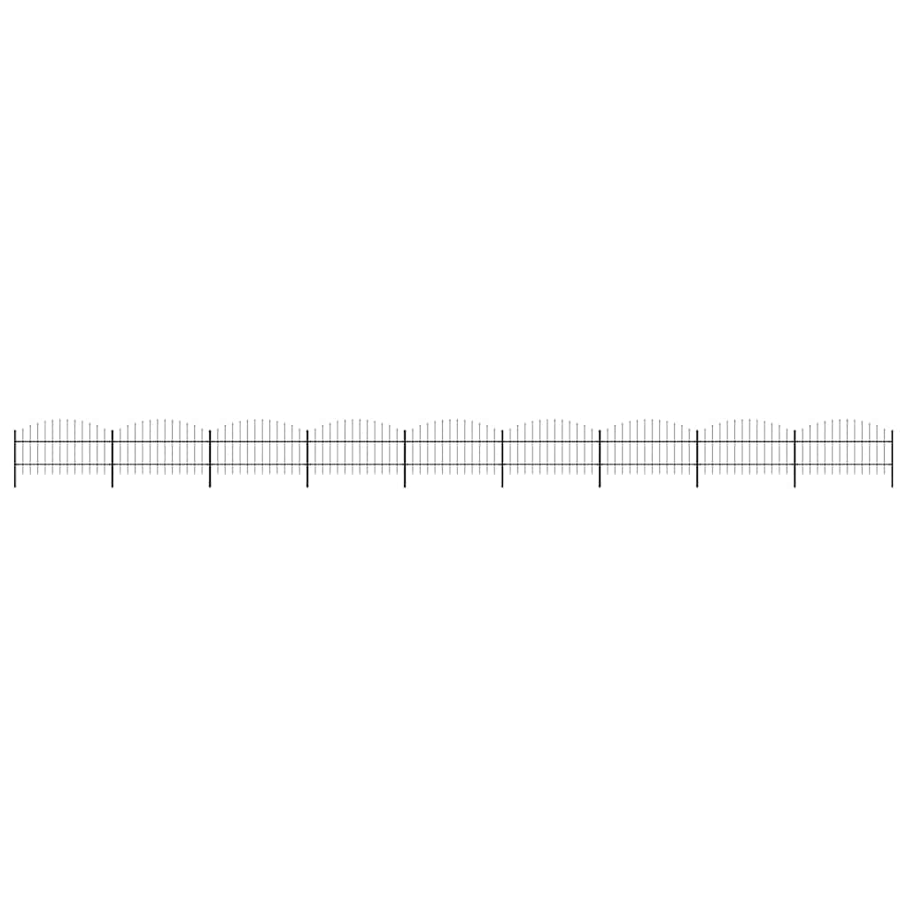 vidaXL Garden Fence with Spear Top Steel 337x100 cm Black Height 75-100 cm
