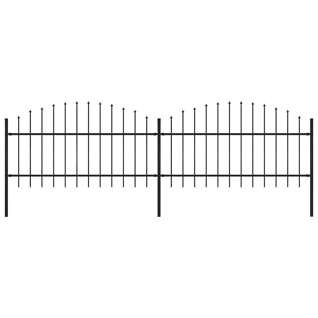 vidaXL Garden Fence with Spear Top Steel 355x125 cm Black Height 100-125 cm