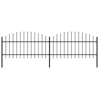 vidaXL Garden Fence with Spear Top Steel 355x125 cm Black Height 100-125 cm