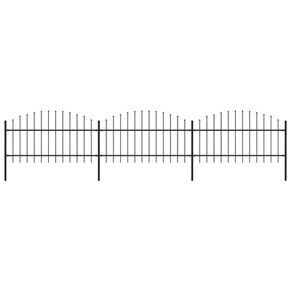 Garden Fence with Spear Top Steel 355x125 cm Black Height 100-125 cm 530 cm