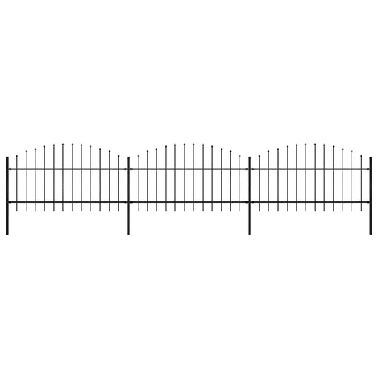 Garden Fence with Spear Top Steel 355x125 cm Black Height 100-125 cm 530 cm