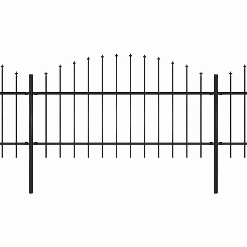 Garden Fence with Spear Top Steel 355x125 cm Black Height 100-125 cm 530 cm