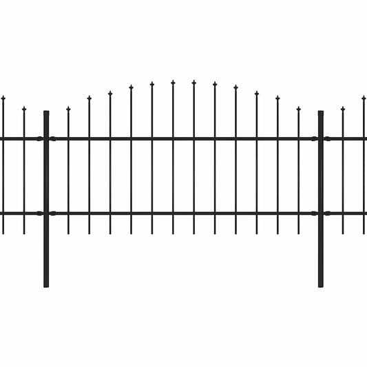 Garden Fence with Spear Top Steel 355x125 cm Black Height 100-125 cm 530 cm