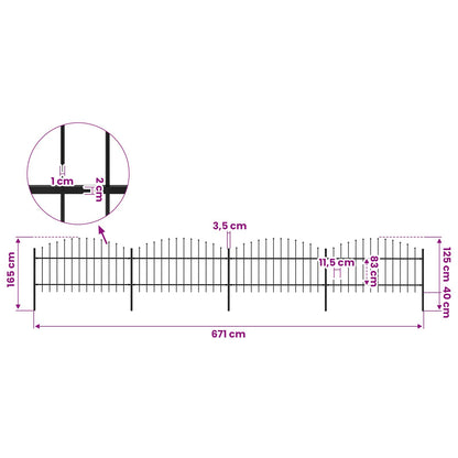 vidaXL Garden Fence with Spear Top Steel 671x125 cm Black 5