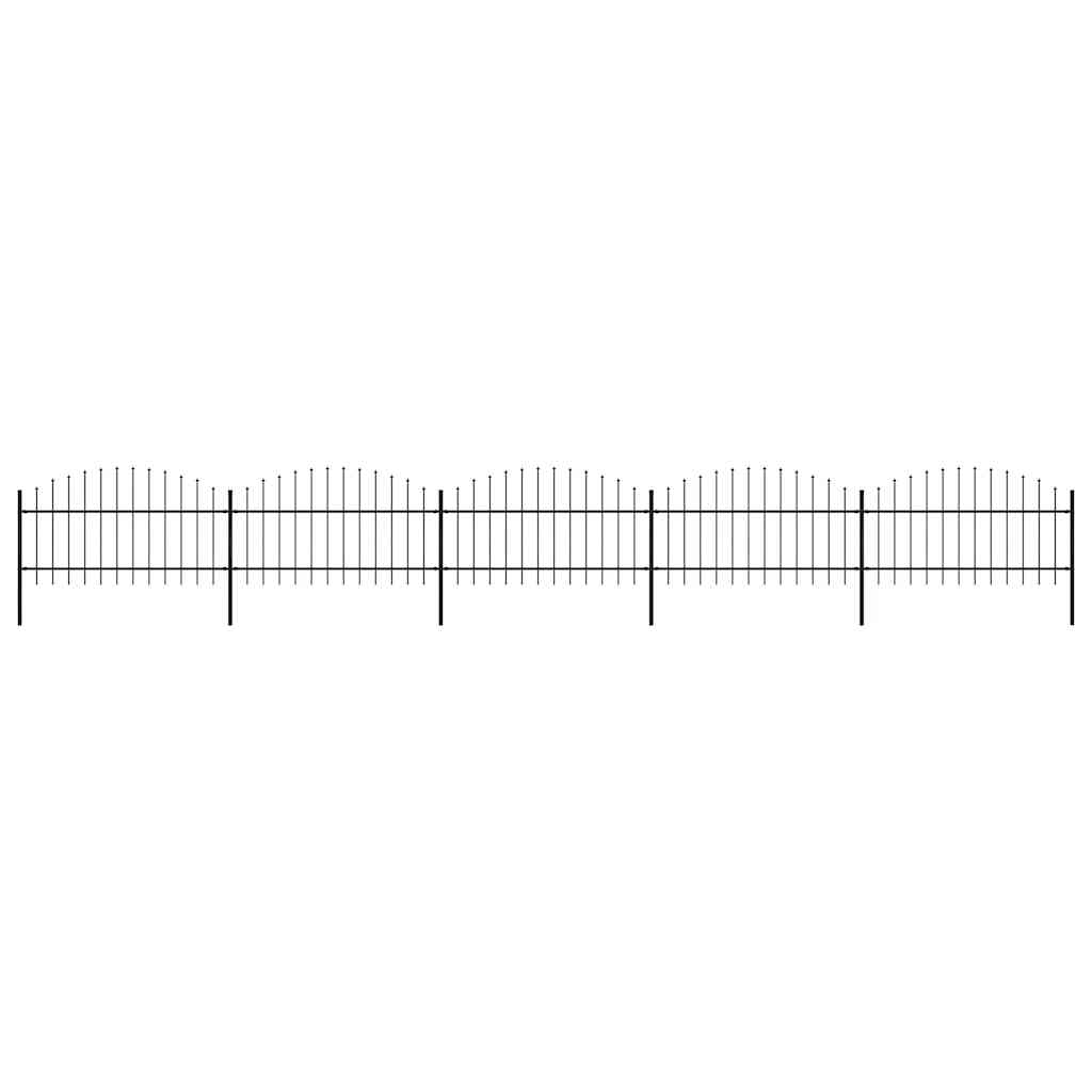 vidaXL Garden Fence with Spear Top Steel 355x125 cm Black Height 100-125 cm