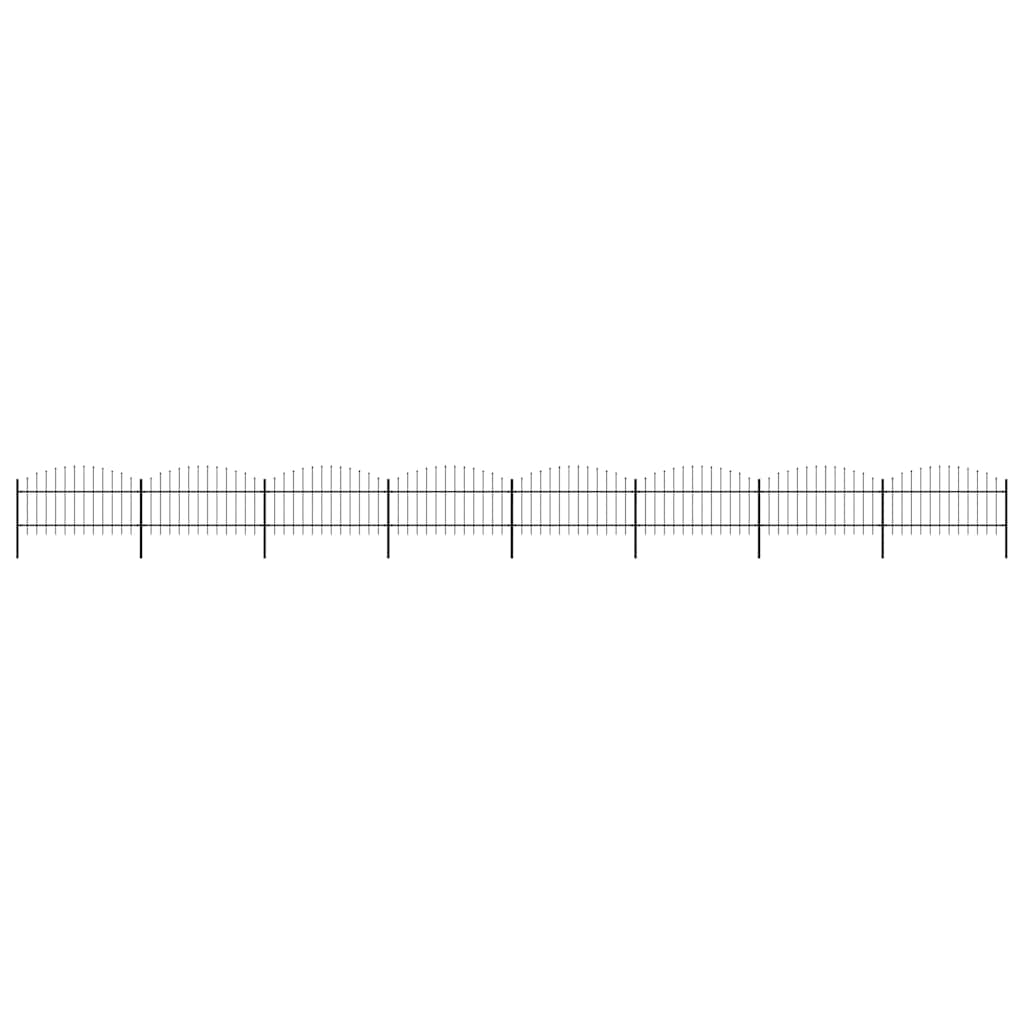 vidaXL Garden Fence with Spear Top Steel 355x125 cm Black Height 100-125 cm