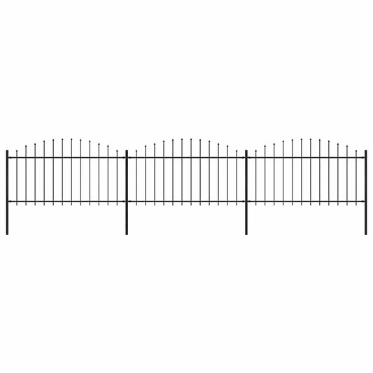 Garden Fence with Spear Top Steel 337x150 cm Black Height 125-150 cm 504 cm