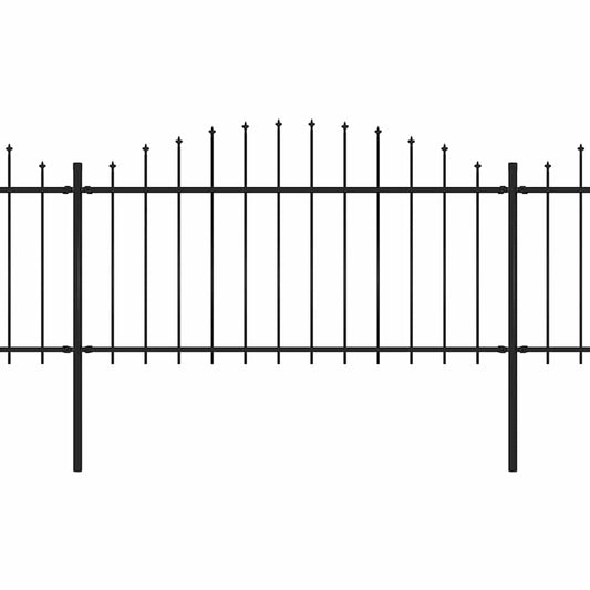 Garden Fence with Spear Top Steel 337x150 cm Black Height 125-150 cm 504 cm