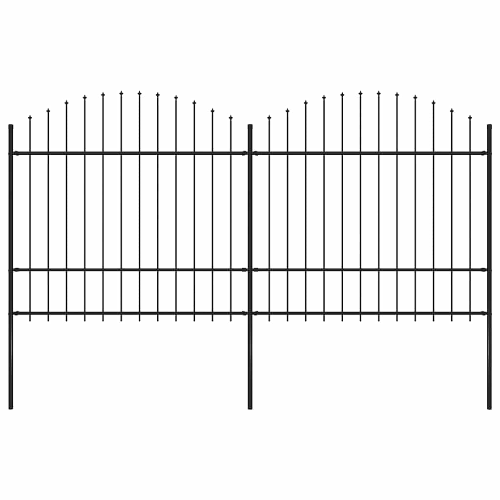vidaXL Garden Fence with Spear Top Steel 337x175 cm Black Height 150-175 cm
