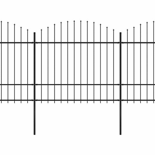 Garden Fence with Spear Top Steel 337x175 cm Black Height 150-175 cm 504 cm