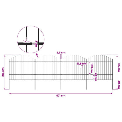 vidaXL Garden Fence with Spear Top Steel 671x175 cm Black 5