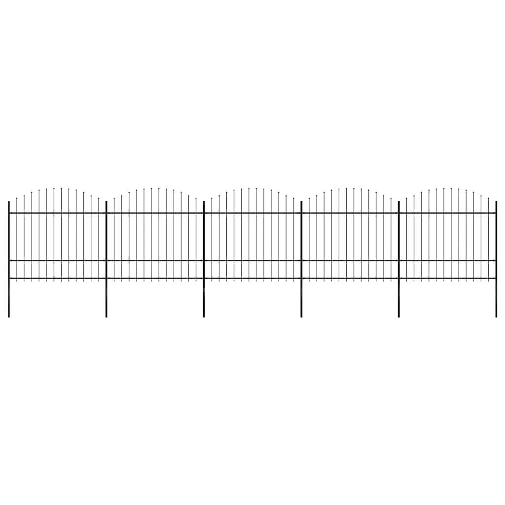 vidaXL Garden Fence with Spear Top Steel 337x175 cm Black Height 150-175 cm