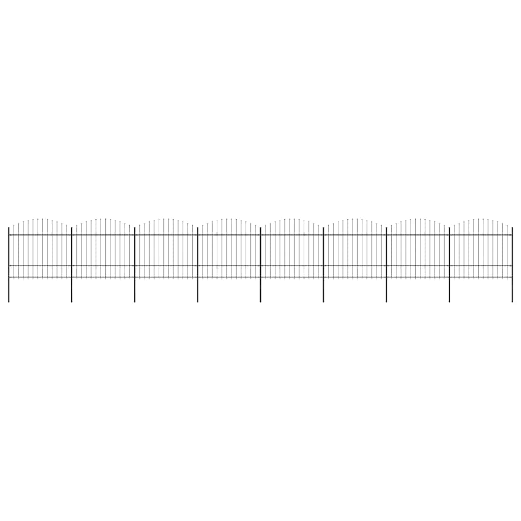 vidaXL Garden Fence with Spear Top Steel 337x175 cm Black Height 150-175 cm