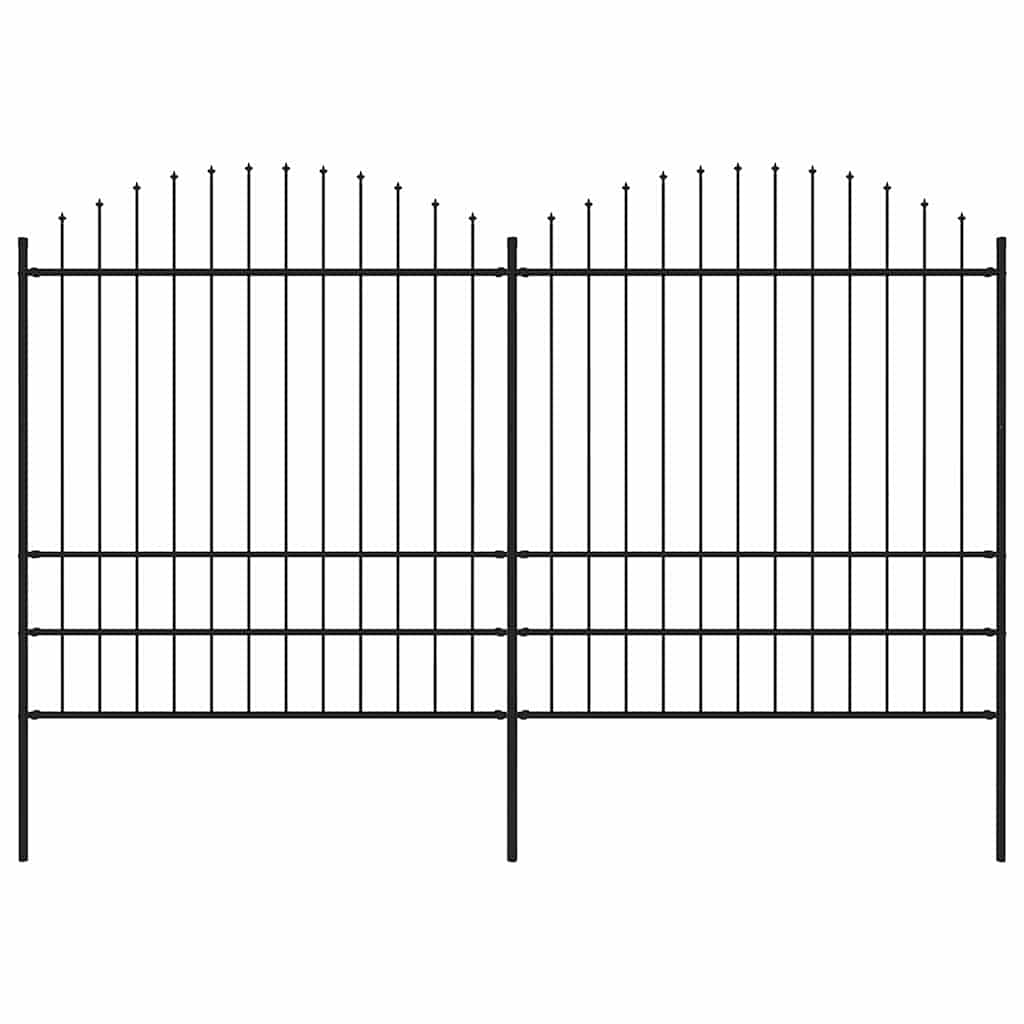 Garden Fence with Spear Top Steel 337x200 cm Black Height 175-200 cm 337 cm