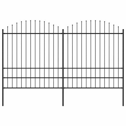 Garden Fence with Spear Top Steel 337x200 cm Black Height 175-200 cm 337 cm
