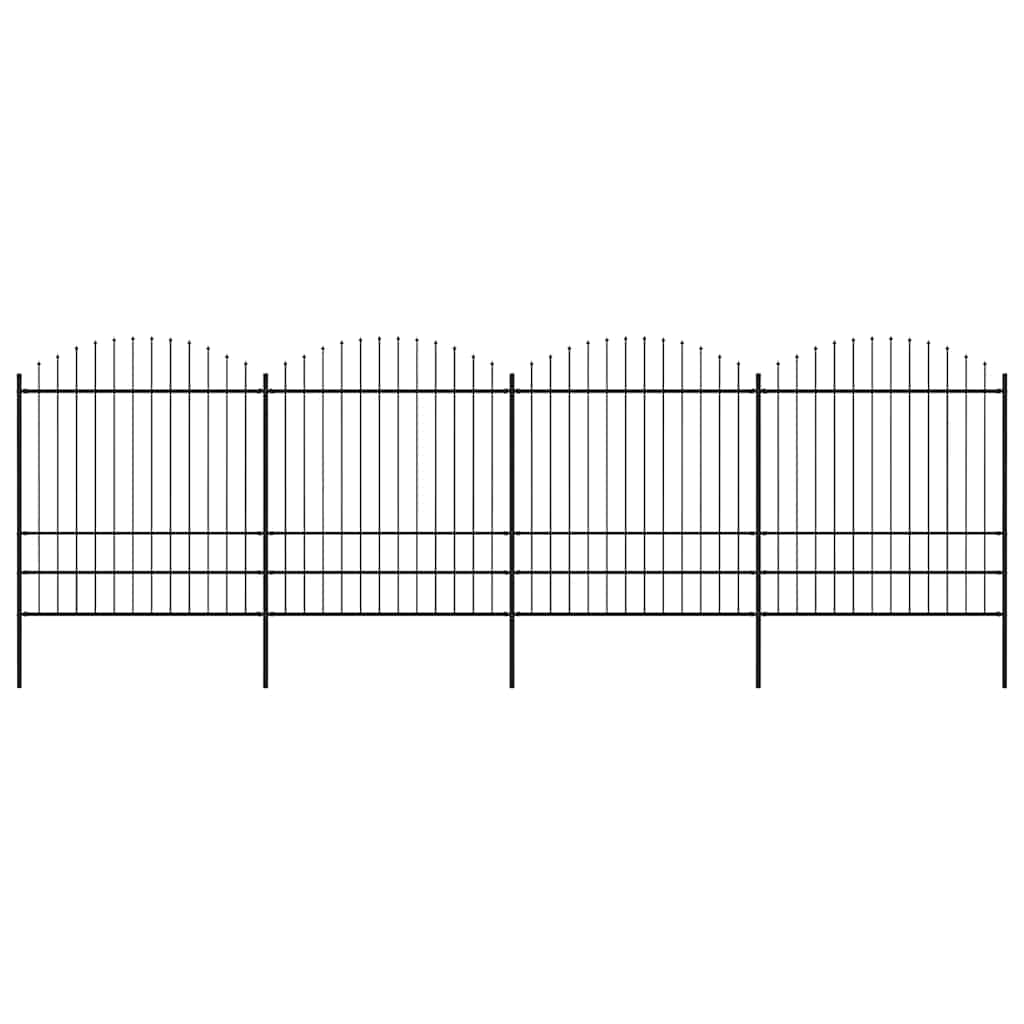 Garden Fence with Spear Top Steel 337x200 cm Black Height 175-200 cm 671 cm