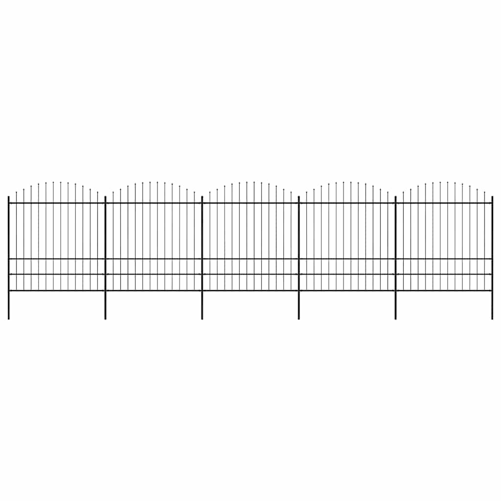 Garden Fence with Spear Top Steel 337x200 cm Black Height 175-200 cm 838 cm