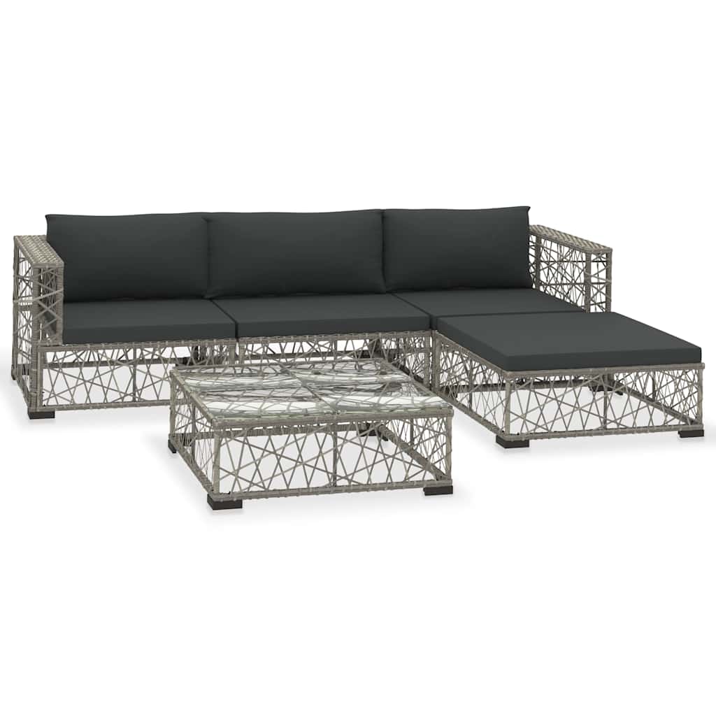 46813 vidaXL 5 Piece Garden Lounge Set with Cushions Poly Rattan Grey 2