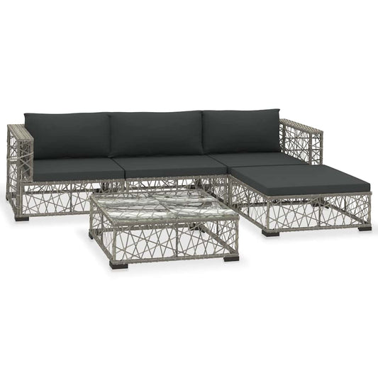 46813 vidaXL 5 Piece Garden Lounge Set with Cushions Poly Rattan Grey 2