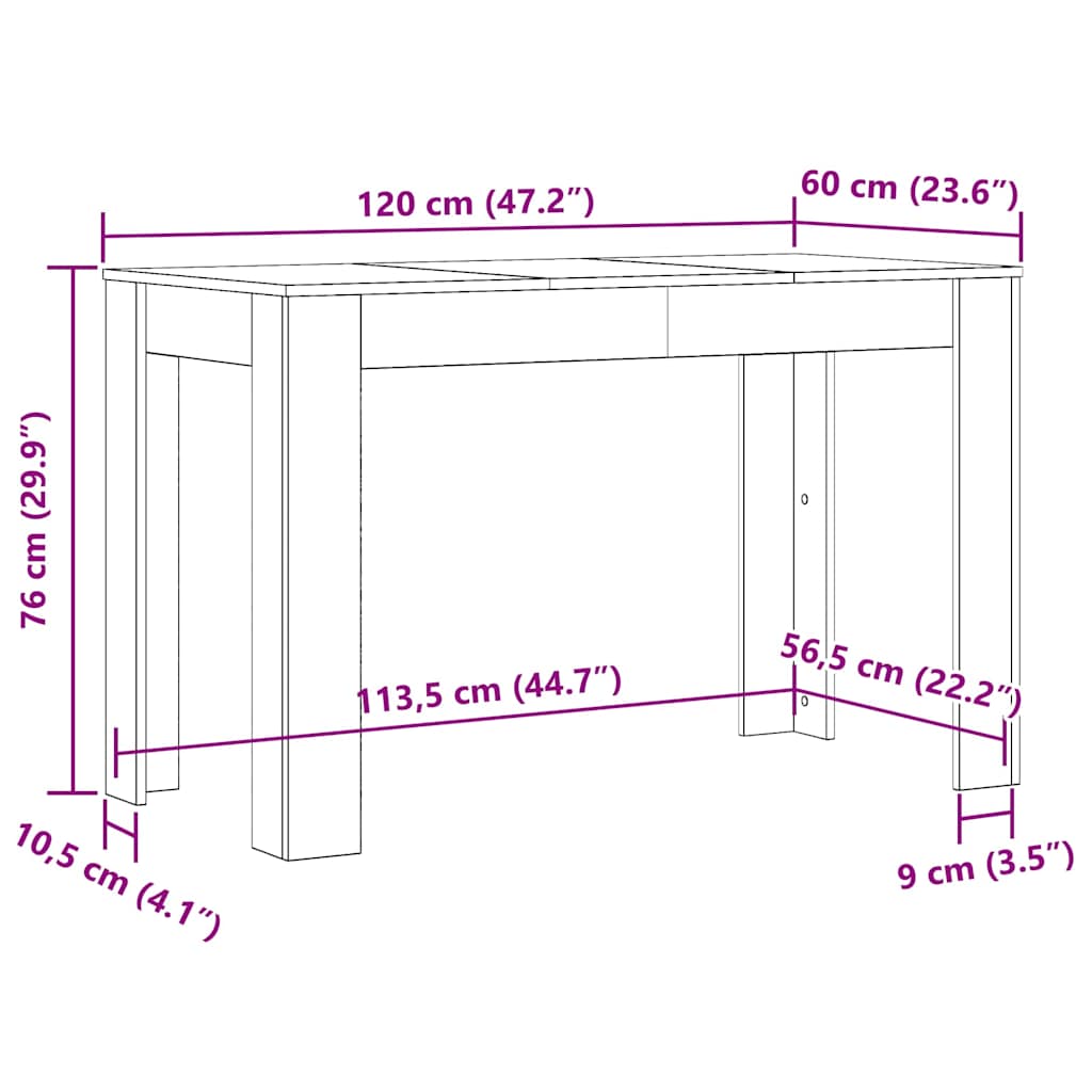 Dining Table 120x60x76 cm Engineered Wood White