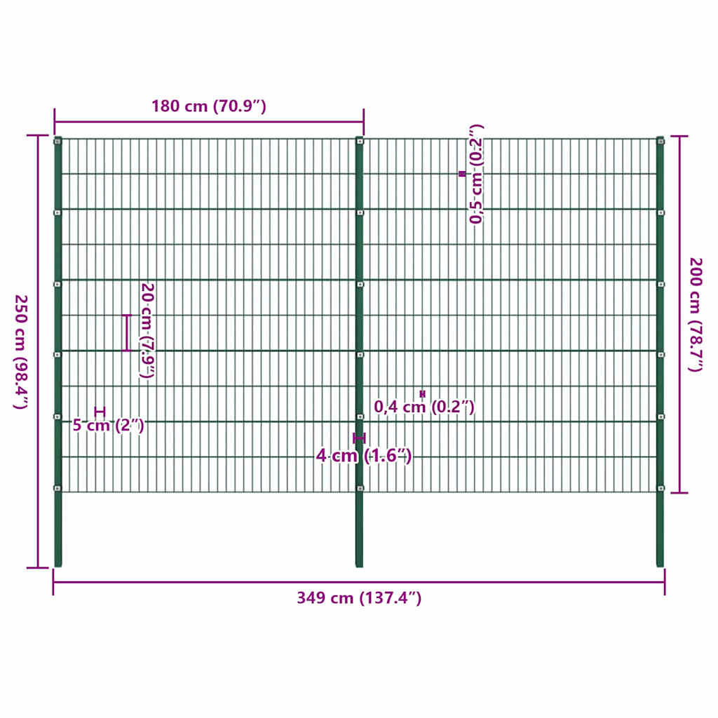 vidaXL Fence Panel with Posts Iron 349x200 cm Green 5