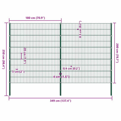 vidaXL Fence Panel with Posts Iron 349x200 cm Green 5