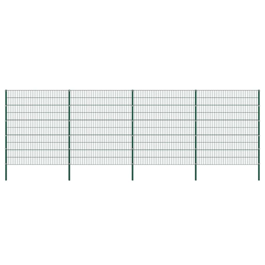 Fence Panel with Posts Iron 349x200 cm Green 694.5 cm