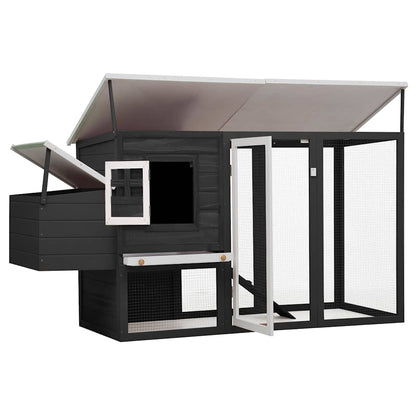 vidaXL Outdoor Chicken Cage Hen House with 1 Egg Cage Grey Wood 3