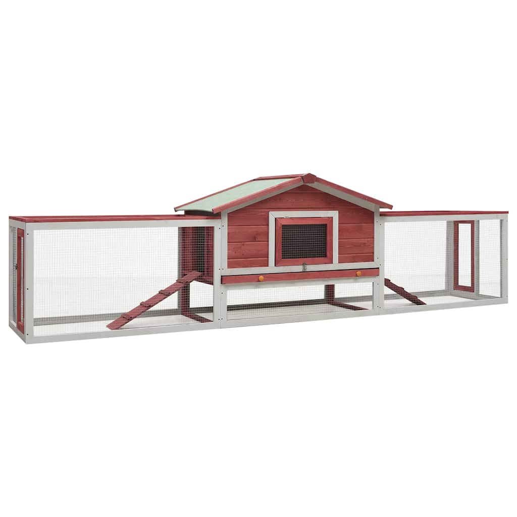 170860 vidaXL Rabbit Hutch Red 310x70x87 cm Solid Pine & Fir Wood 1