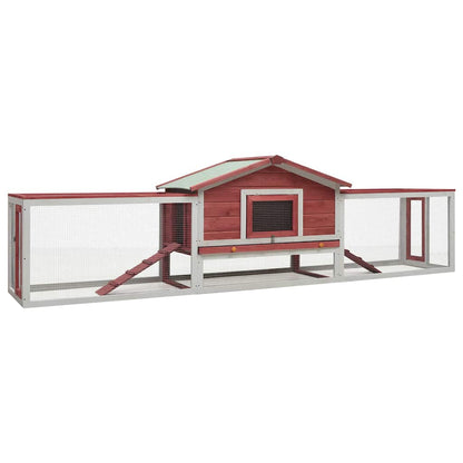 170860 vidaXL Rabbit Hutch Red 310x70x87 cm Solid Pine & Fir Wood 1