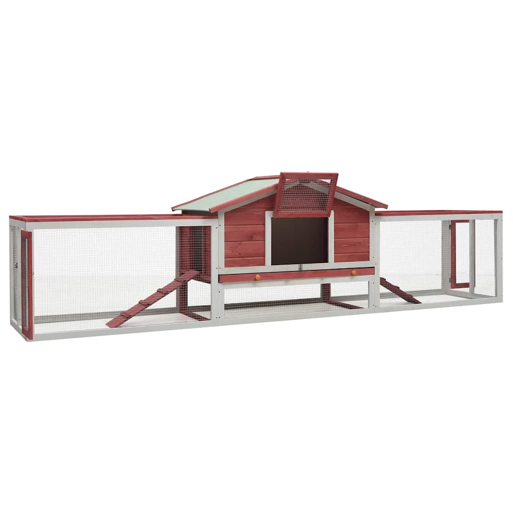 170860 vidaXL Rabbit Hutch Red 310x70x87 cm Solid Pine & Fir Wood 2