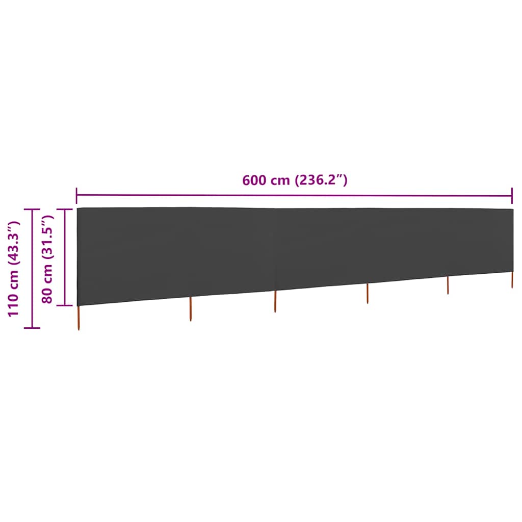 5-panel Wind Screen Fabric 600x80 cm Anthracite