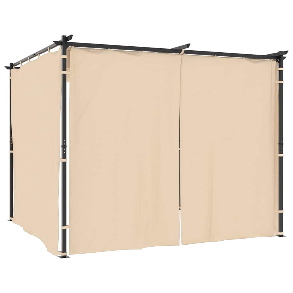 Gazebo with Curtains Steel Cream